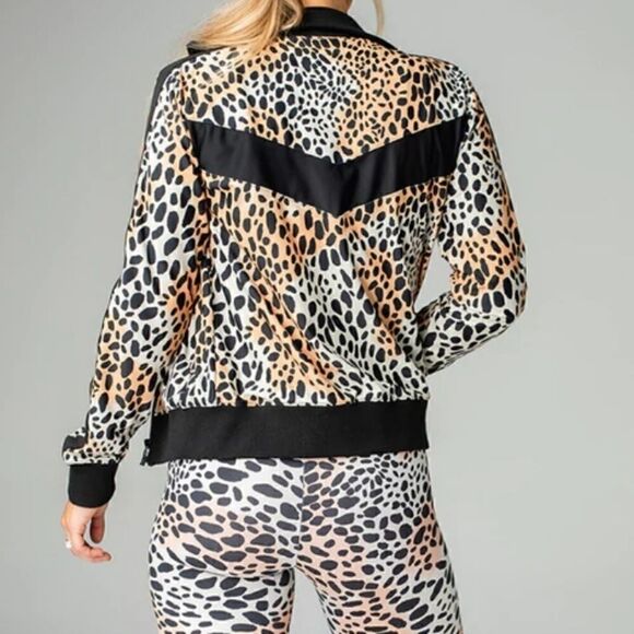NWT Buddy Love VONN ELASTIC LONG SLEEVE ZIP UP Work Out Jacket CHEETAH Black S - Picture 3 of 12